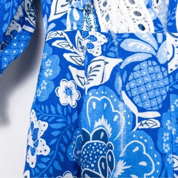 Farm Rio Full of Flowers Linen Ruffle Jumpsuit S Floral Lace Belted Vneck - Picture 11 of 13